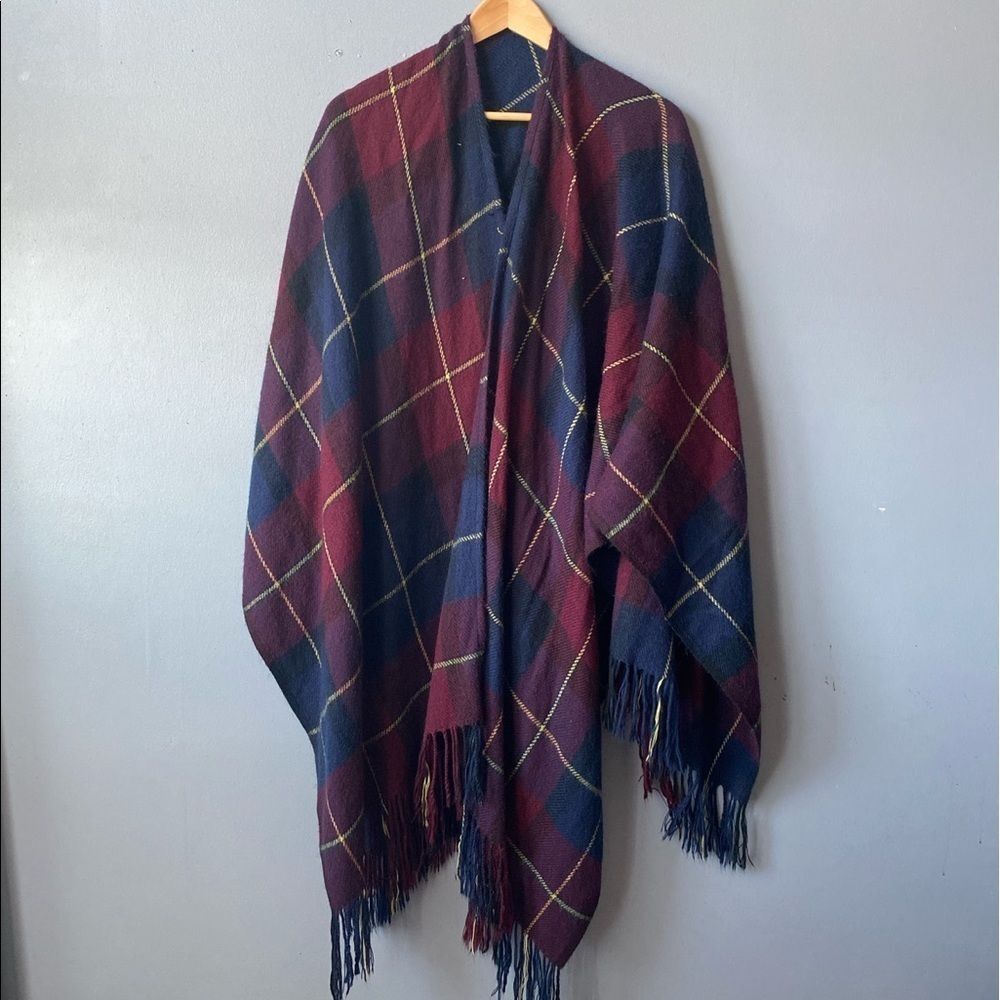 Plaid Print Open  Poncho✨